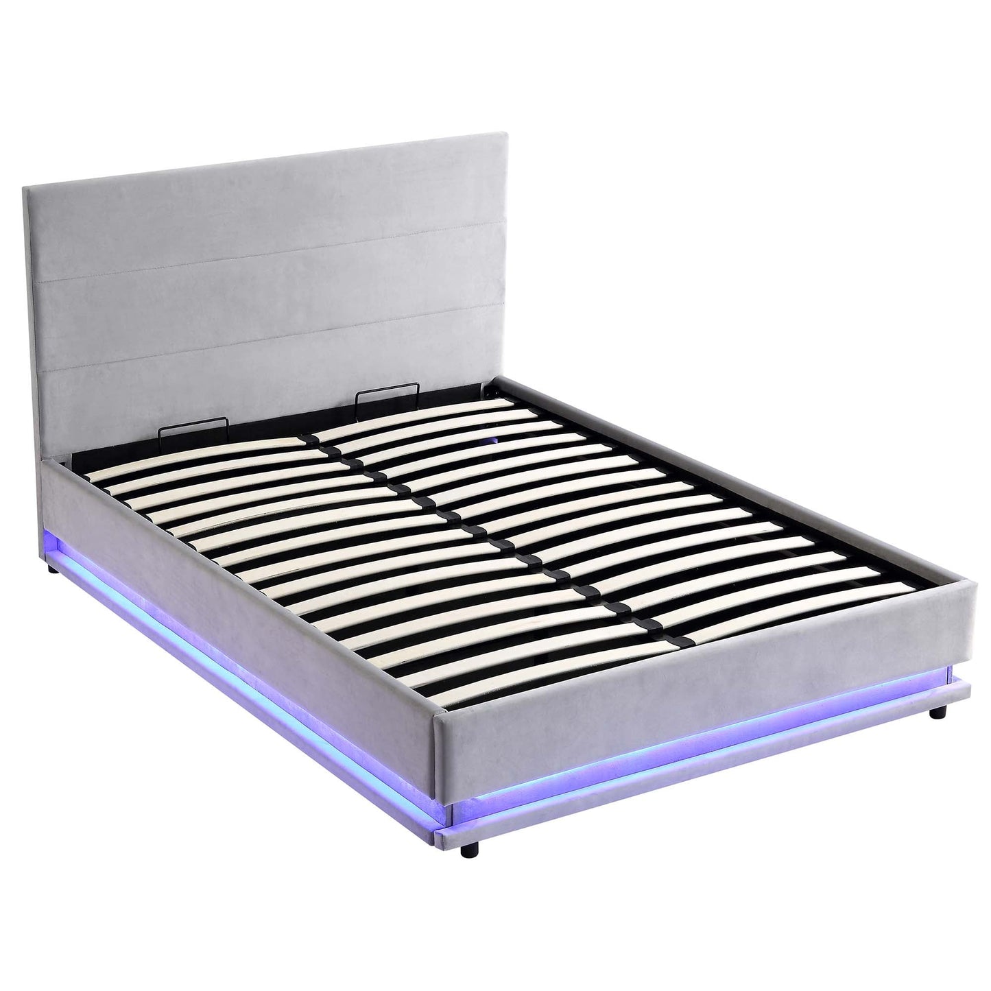 Cadre de lit ottoman Buxton avec ouverture latérale et bande lumineuse LED multicolore (velours gris clair)