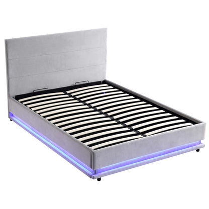 Cadre de lit ottoman Buxton avec ouverture latérale et bande lumineuse LED multicolore (velours gris clair)