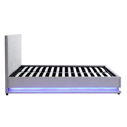 Cadre de lit ottoman Buxton avec ouverture latérale et bande lumineuse LED multicolore (velours gris clair)