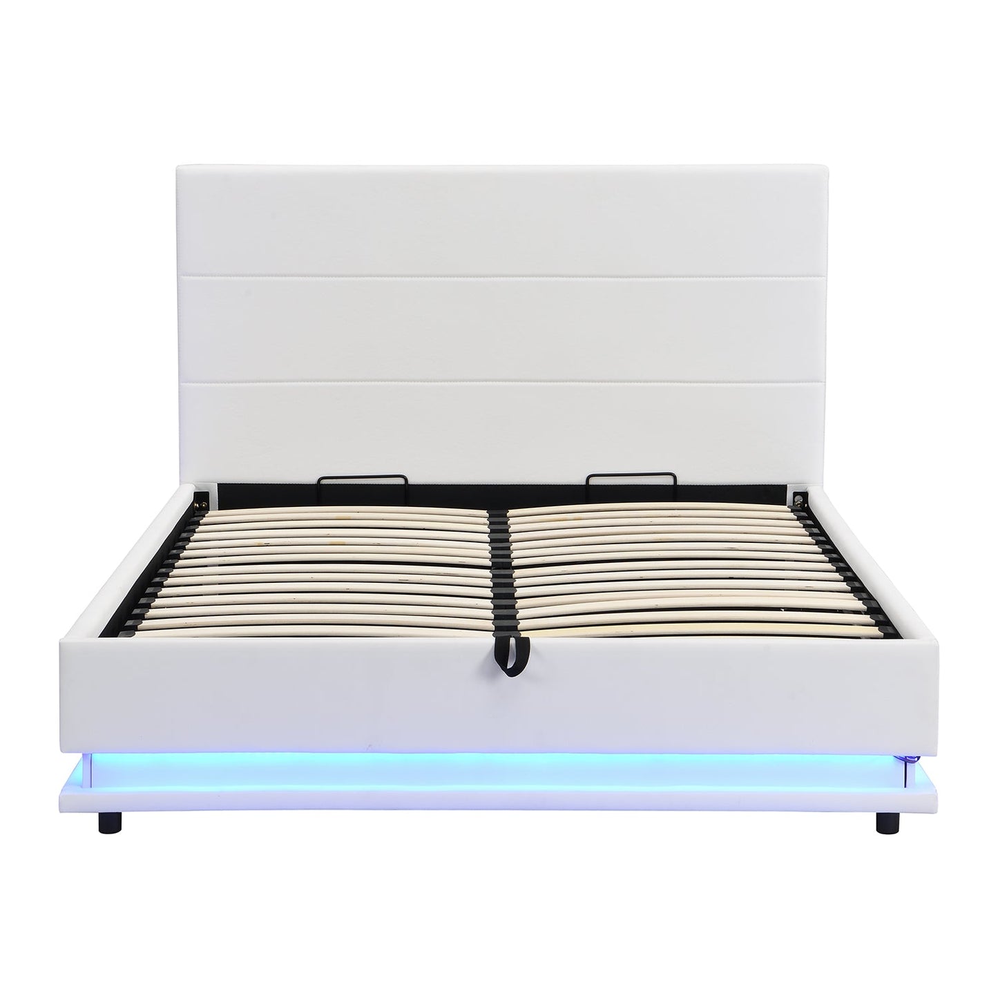 Cadre de lit ottoman Buxton en similicuir avec ouverture latérale et bande lumineuse LED multicolore (PU blanc)