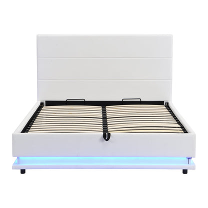 Cadre de lit ottoman Buxton en similicuir avec ouverture latérale et bande lumineuse LED multicolore (PU blanc)