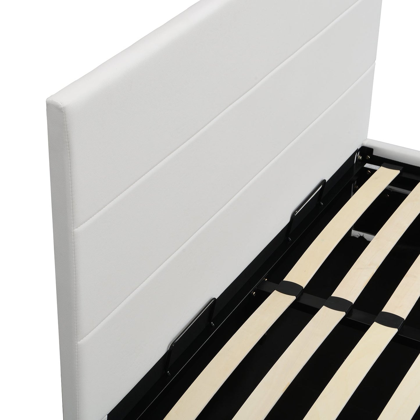 Cadre de lit ottoman Buxton en similicuir avec ouverture latérale et bande lumineuse LED multicolore (PU blanc)