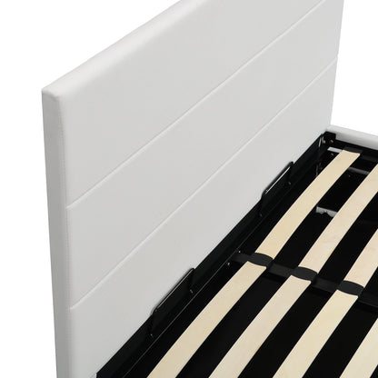 Cadre de lit ottoman Buxton en similicuir avec ouverture latérale et bande lumineuse LED multicolore (PU blanc)