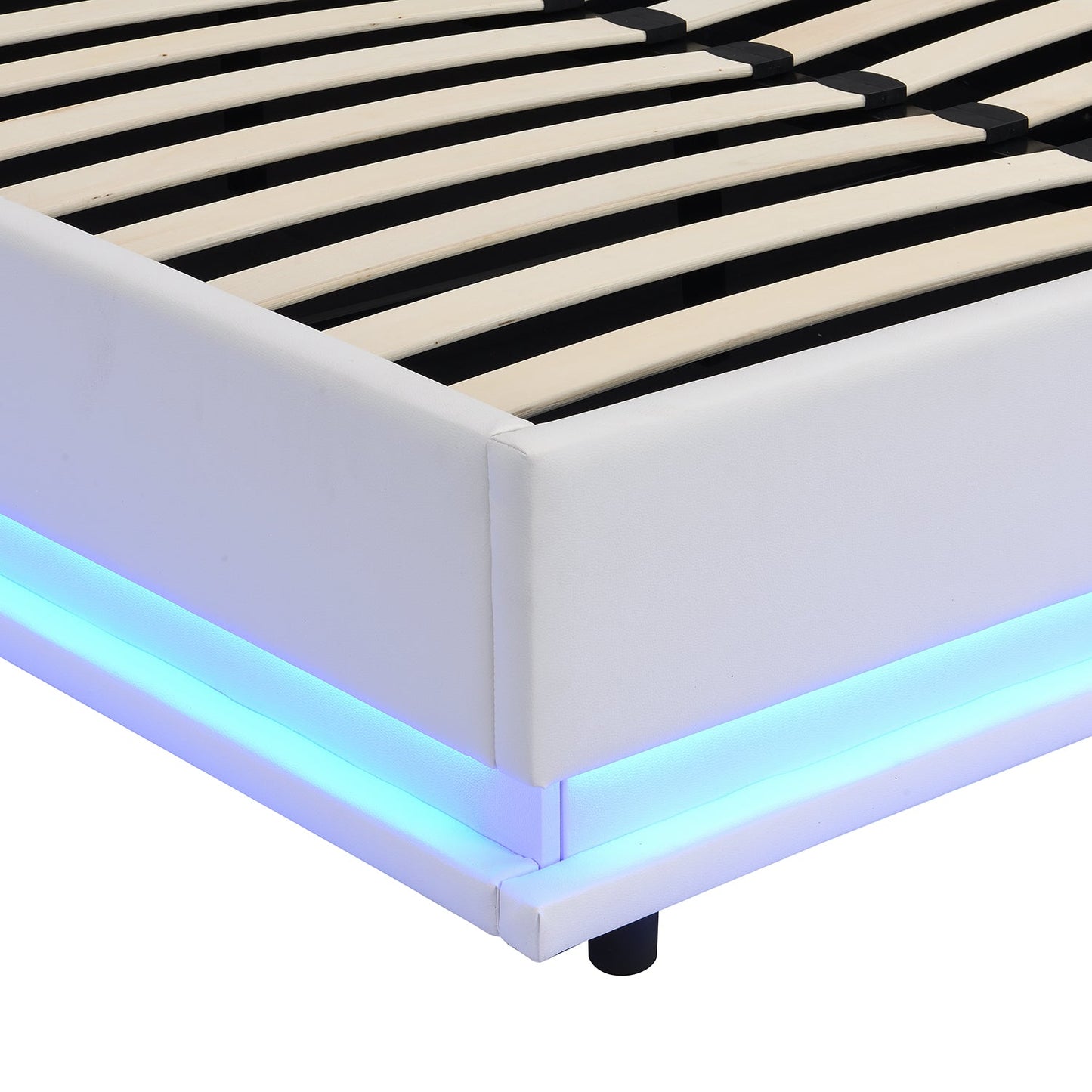 Cadre de lit ottoman Buxton en similicuir avec ouverture latérale et bande lumineuse LED multicolore (PU blanc)