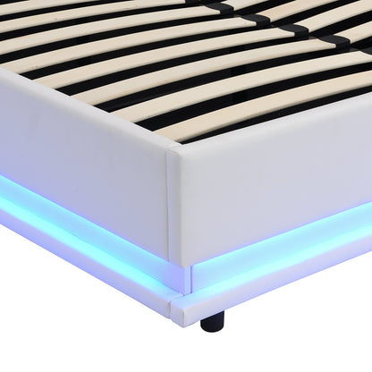 Cadre de lit ottoman Buxton en similicuir avec ouverture latérale et bande lumineuse LED multicolore (PU blanc)