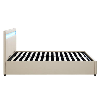 Cadre de lit ottoman Pimlico avec tête de lit à LED multicolore (tissu beige)