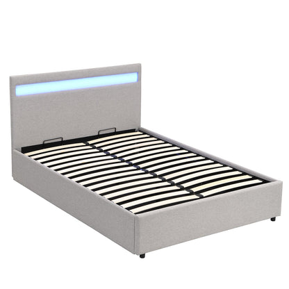 Cadre de lit ottoman Pimlico avec tête de lit à LED multicolore (tissu gris)
