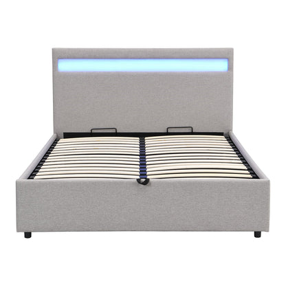 Cadre de lit ottoman Pimlico avec tête de lit à LED multicolore (tissu gris)