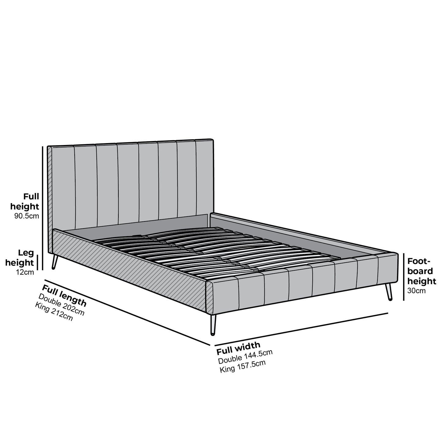 Cadre de lit rembourré en velours Sylvie avec pieds chromés dorés (gris)