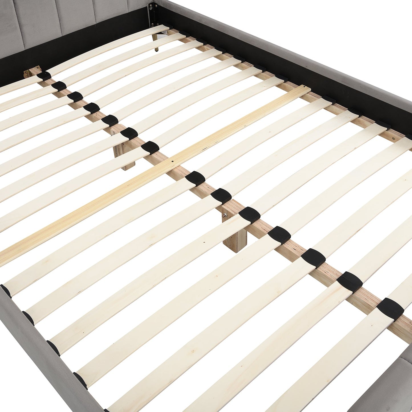 Cadre de lit rembourré en velours Sylvie avec pieds chromés dorés (gris)