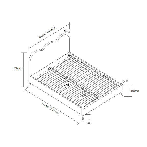 Cadre de lit rembourré en velours Gidea avec tête de lit festonnée et pieds chromés dorés