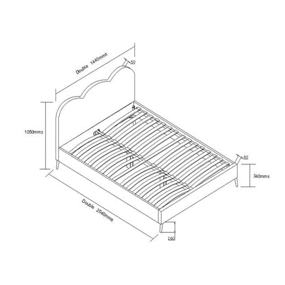 Cadre de lit rembourré en velours Gidea avec tête de lit festonnée et pieds chromés dorés