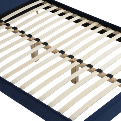 Cadre de lit rembourré en velours Gidea avec tête de lit festonnée et pieds chromés dorés