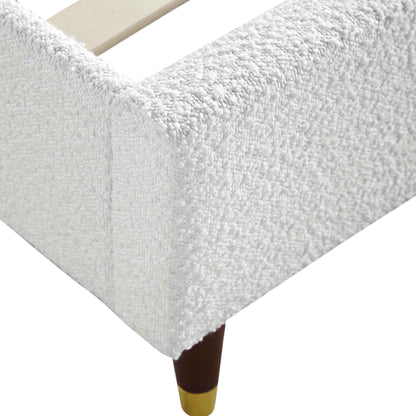 Cadre de lit rembourré Eleanor White Boucle avec tête de lit bombée
