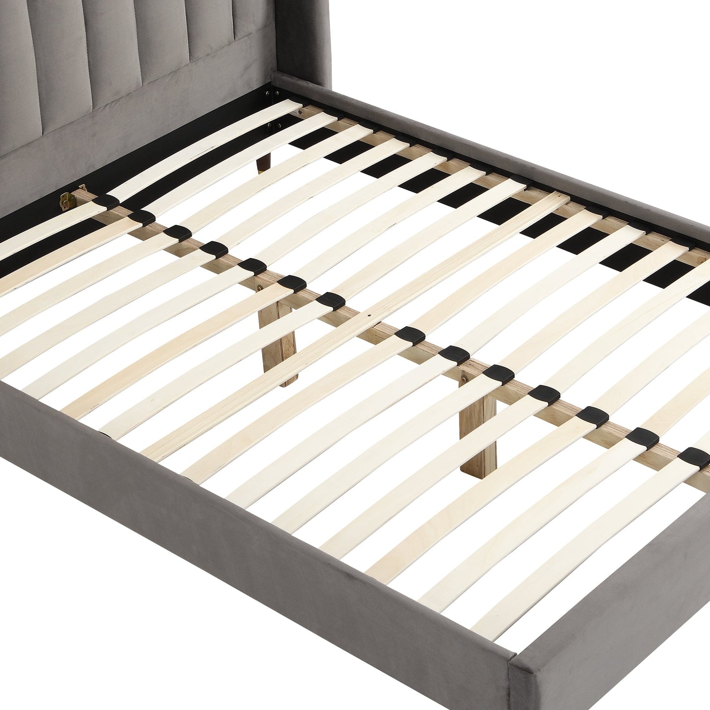 Cadre de lit rembourré en velours gris Eleanor avec tête de lit bombée