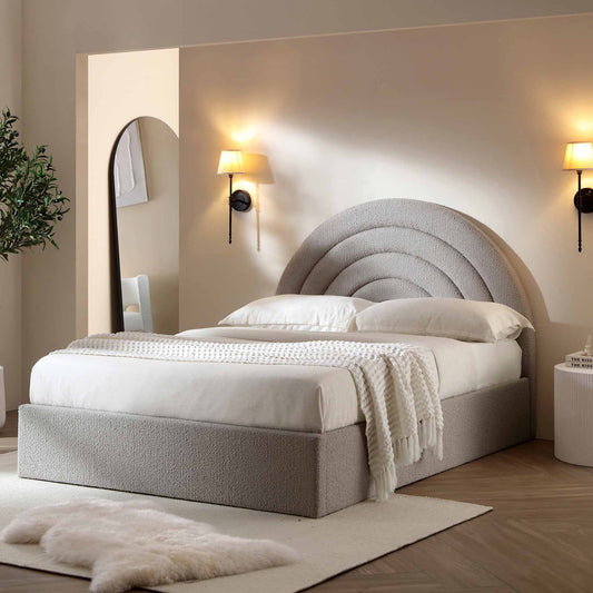 Lit coffre ottoman Archer gris bouclé