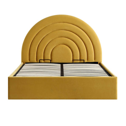 Lit coffre ottoman en velours jaune moutarde Archer