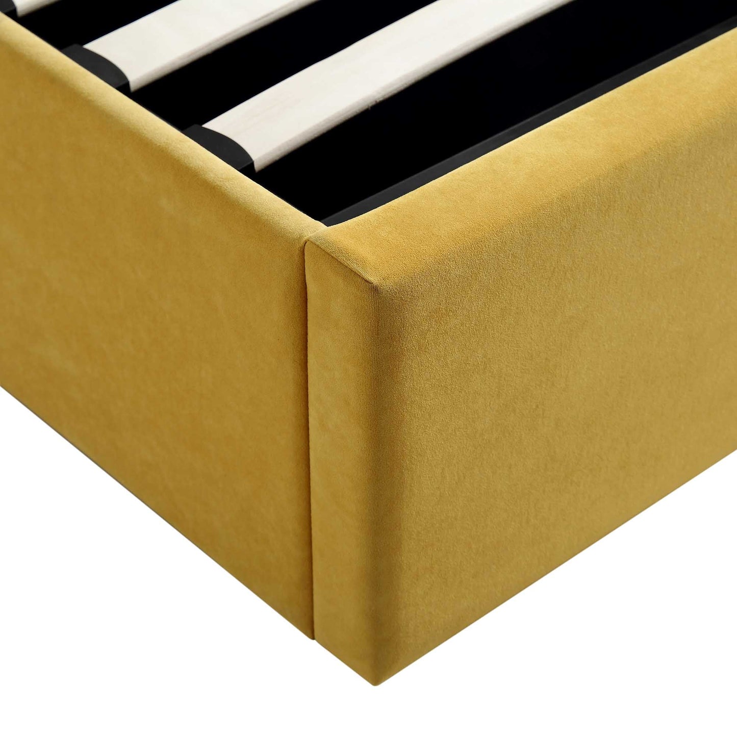 Lit coffre ottoman en velours jaune moutarde Archer