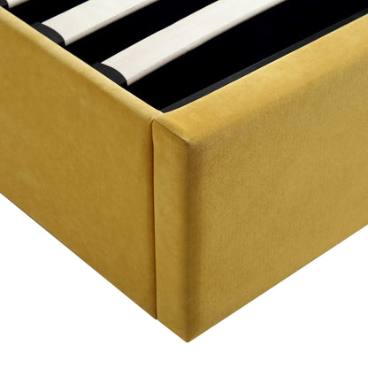 Lit coffre ottoman en velours jaune moutarde Archer
