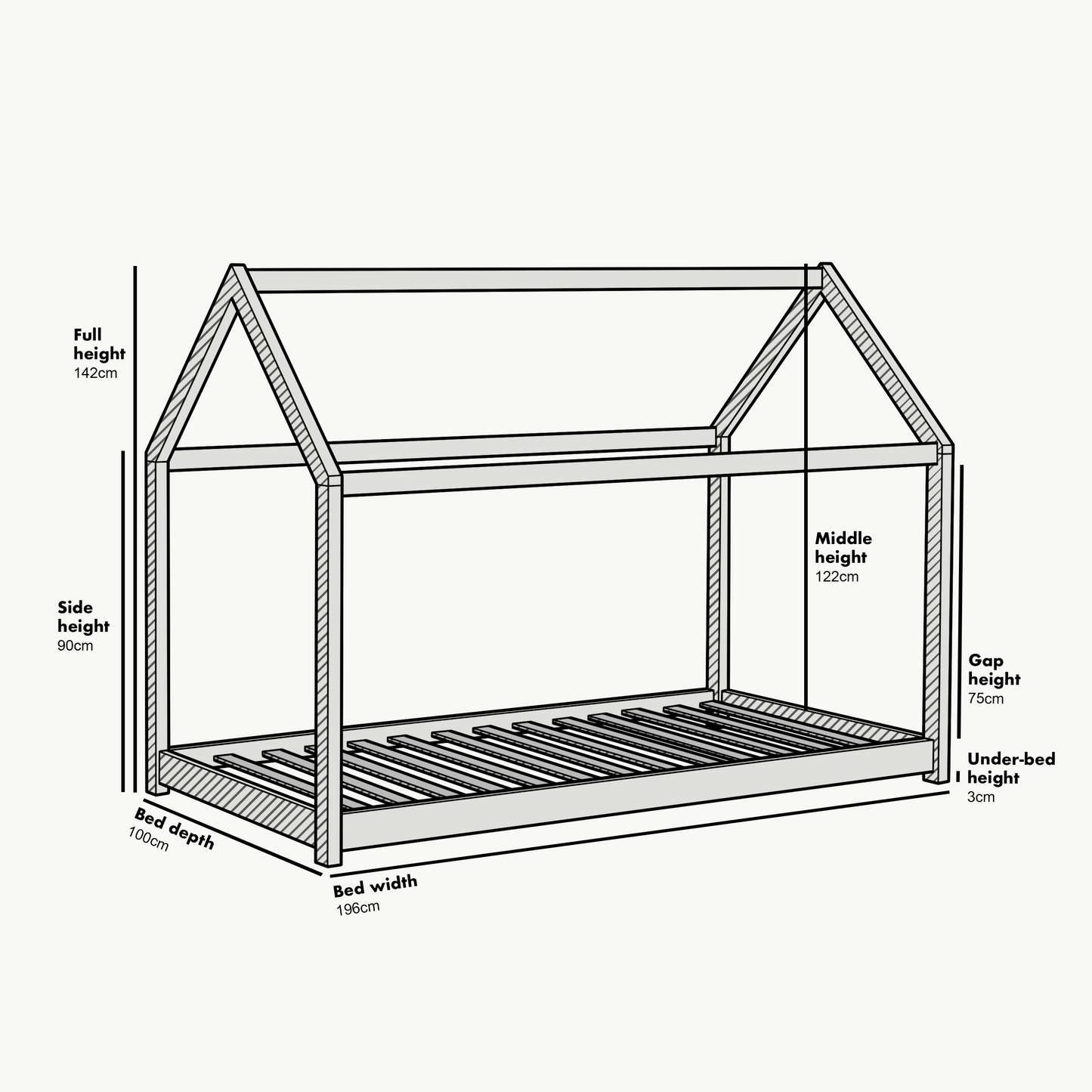 Lit cabane pour enfant en bois massif Bethwin blanc