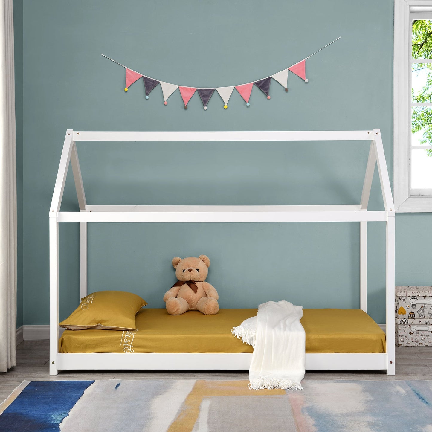 Lit cabane pour enfant en bois massif Bethwin blanc