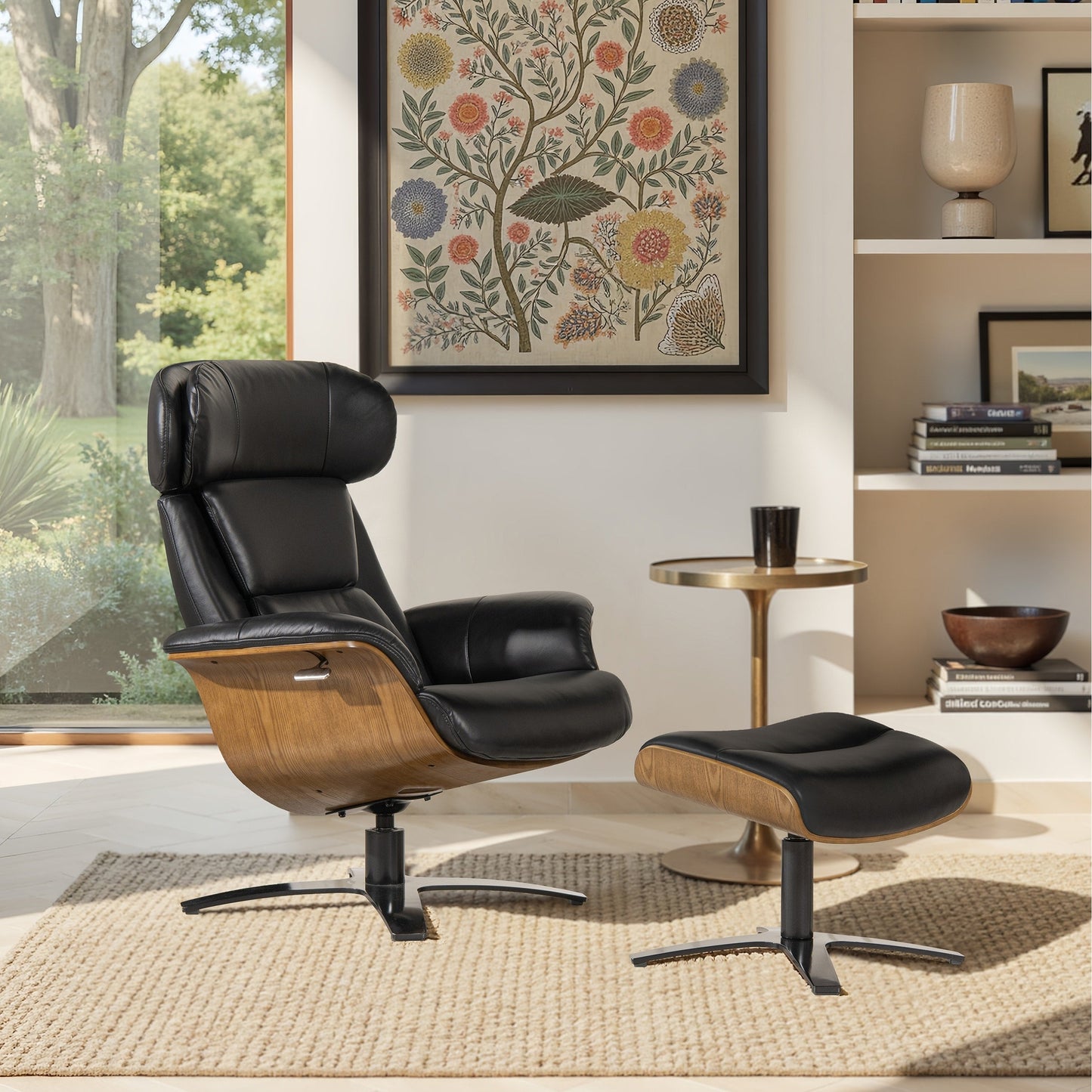 Fauteuil inclinable Jovan 31,5 en cuir véritable avec repose-pieds