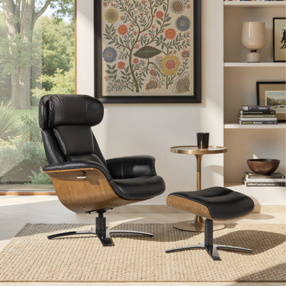 Fauteuil inclinable Jovan 31,5 en cuir véritable avec repose-pieds