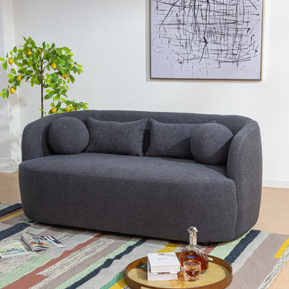 Canapé 2 places KINWELL en tissu bouclé avec coussins