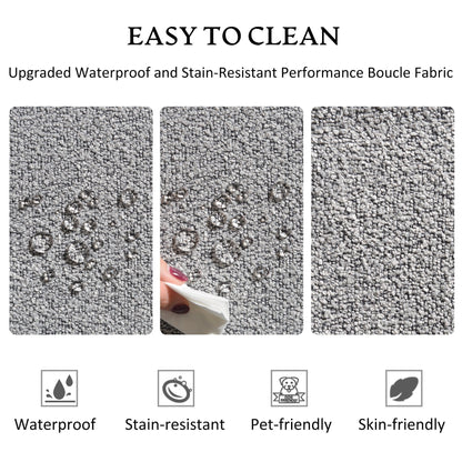 Canapé 2 places KINWELL en tissu bouclé avec coussins