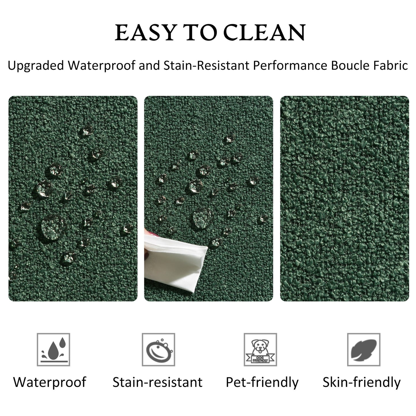 Canapé 2 places KINWELL en tissu bouclé avec coussins