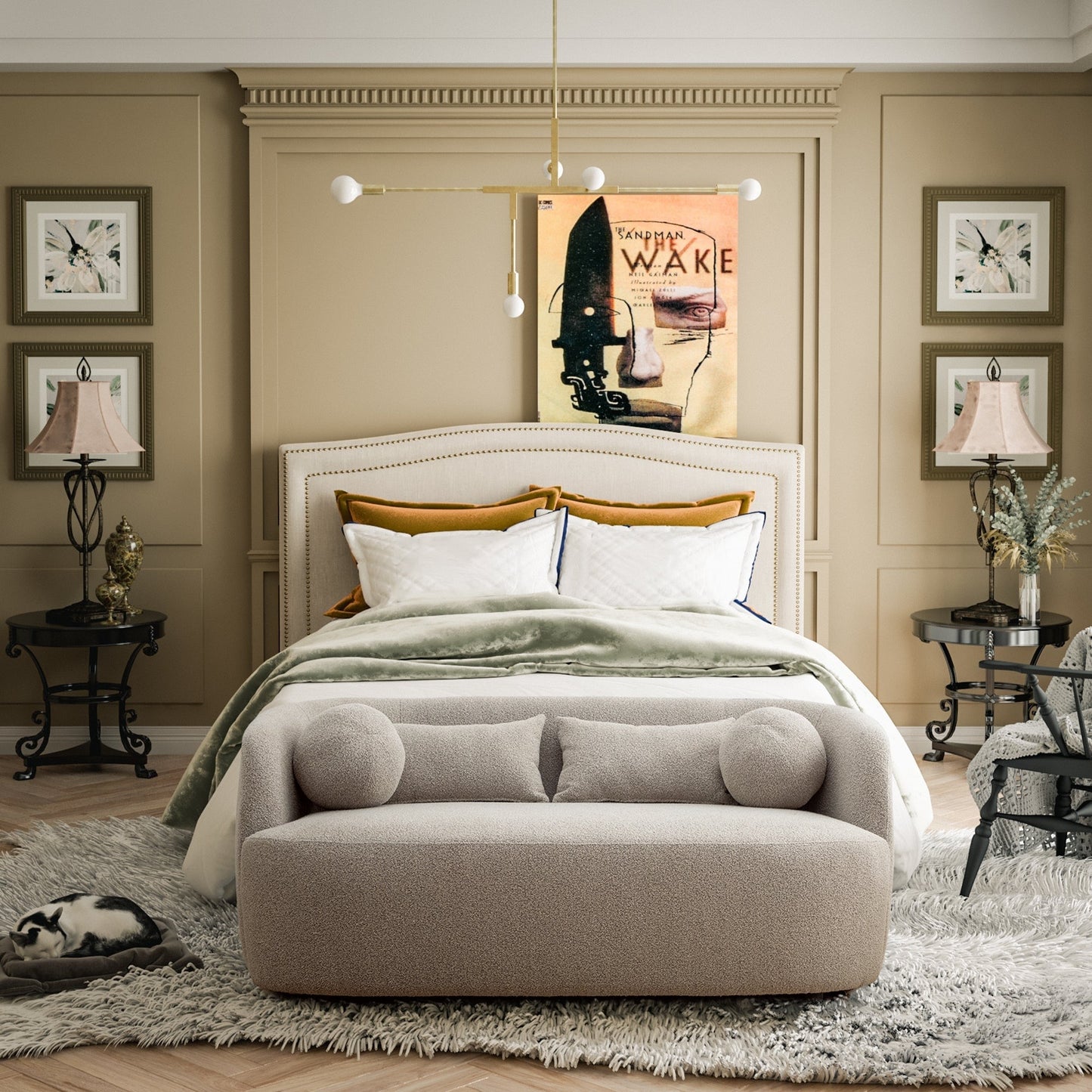 Canapé 2 places KINWELL en tissu bouclé avec coussins