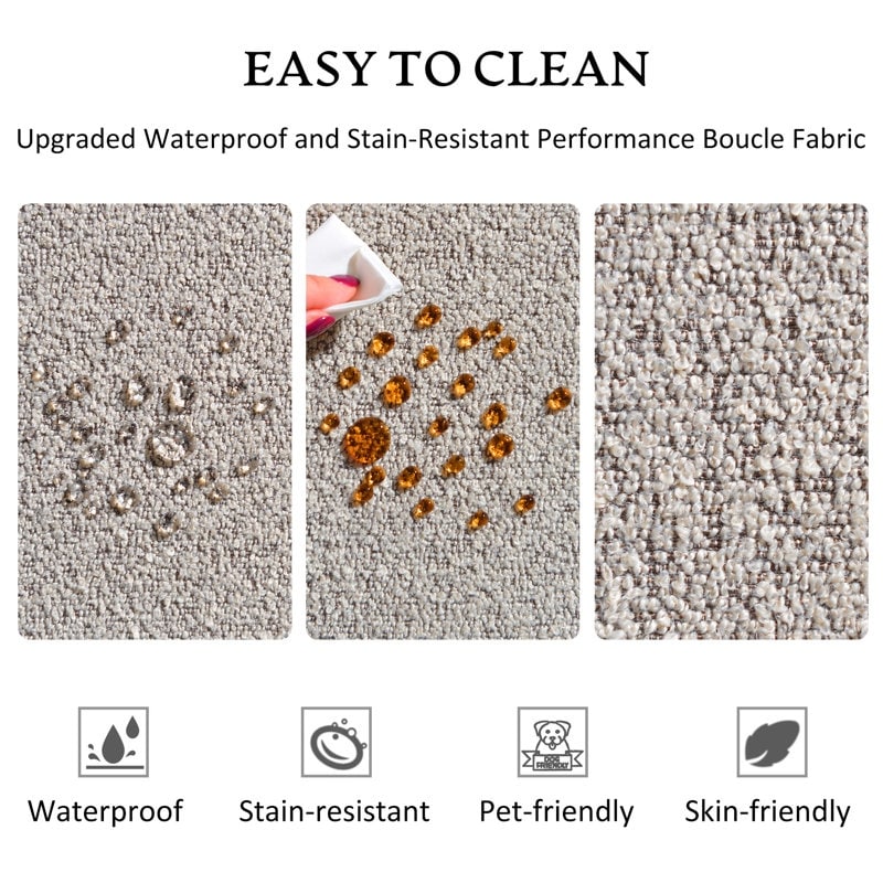 Canapé 2 places KINWELL en tissu bouclé avec coussins