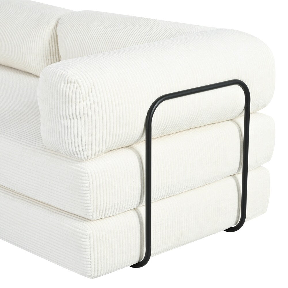 Canapé-lit modulaire en forme de L en tissu velours côtelé