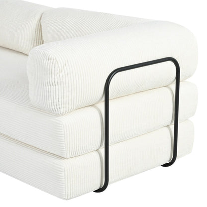 Canapé-lit modulaire en forme de L en tissu velours côtelé