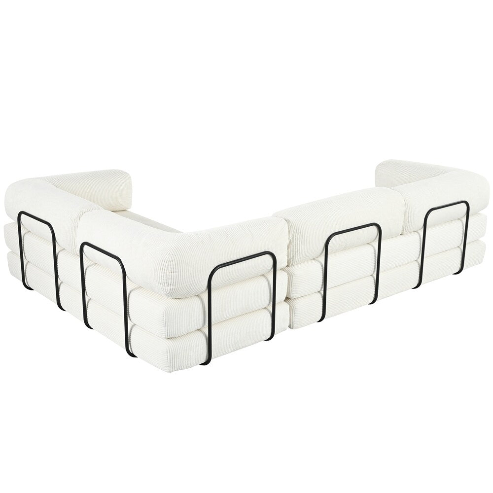 Canapé-lit modulaire en forme de L en tissu velours côtelé