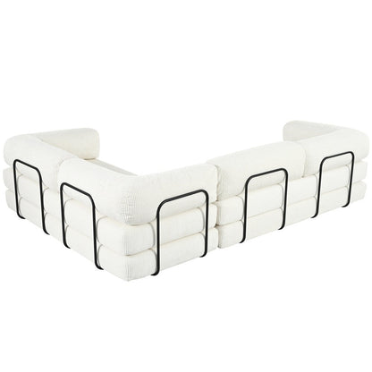 Canapé-lit modulaire en forme de L en tissu velours côtelé