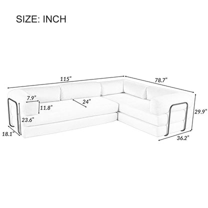 Canapé-lit modulaire en forme de L en tissu velours côtelé