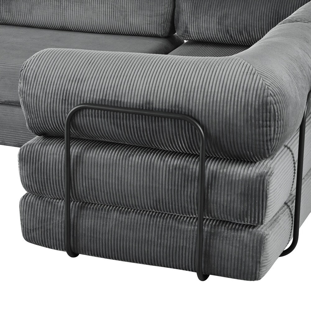 Canapé-lit modulaire en forme de L en tissu velours côtelé