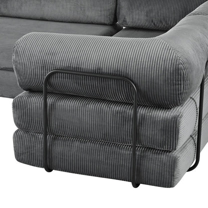 Canapé-lit modulaire en forme de L en tissu velours côtelé