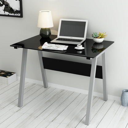 Bureau d'ordinateur avec plateau en verre trempé 100 x 70 x 75 cm, noir