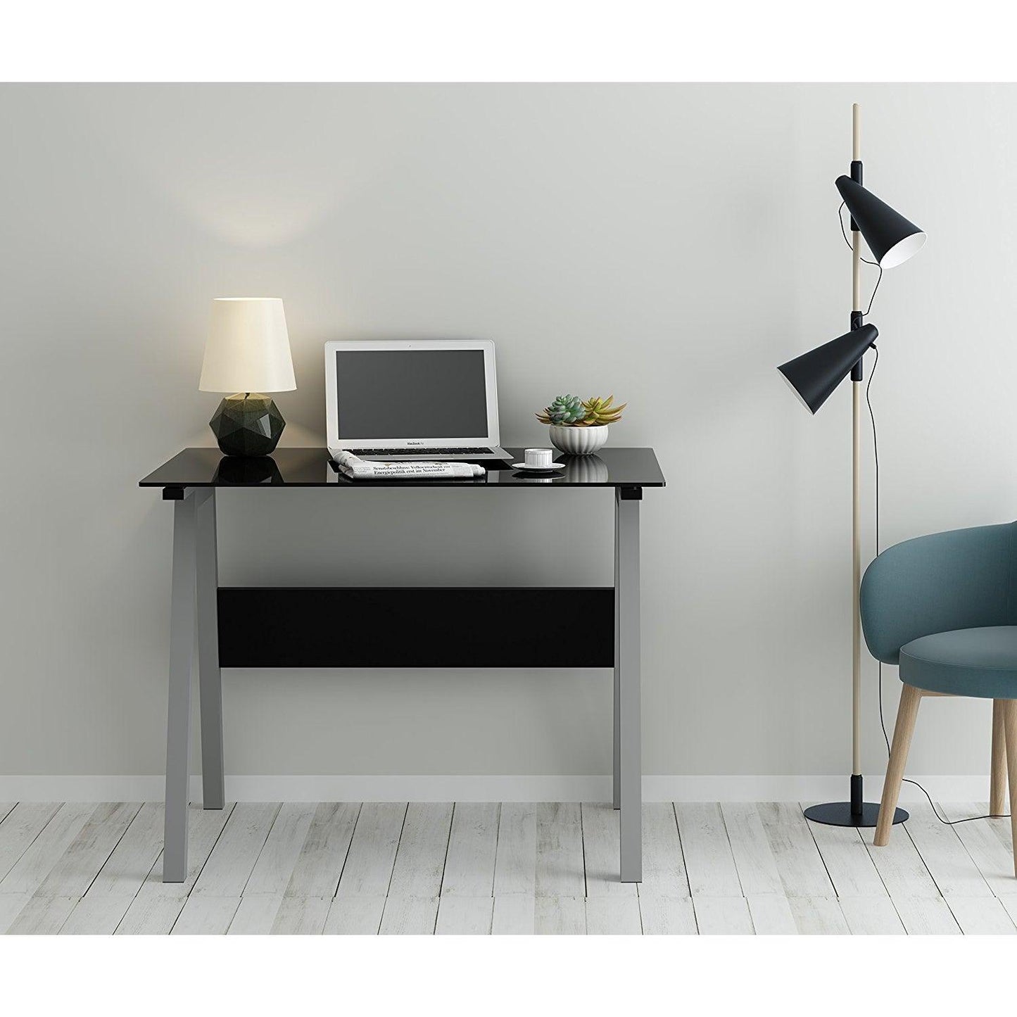 Bureau d'ordinateur avec plateau en verre trempé 100 x 70 x 75 cm, noir