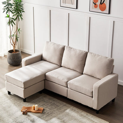 Canapé 3 places Campbell avec méridienne réversible en tissu tissé beige