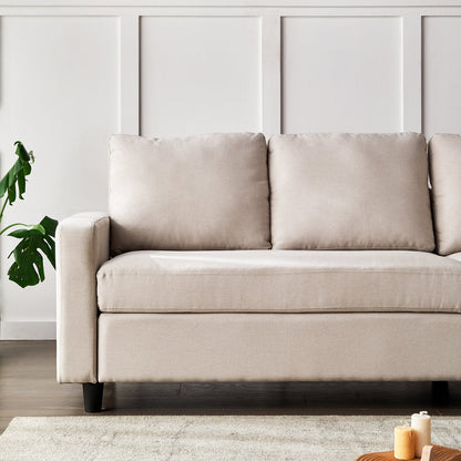 Canapé 3 places Campbell avec méridienne réversible en tissu tissé beige