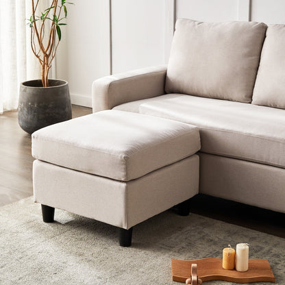 Canapé 3 places Campbell avec méridienne réversible en tissu tissé beige