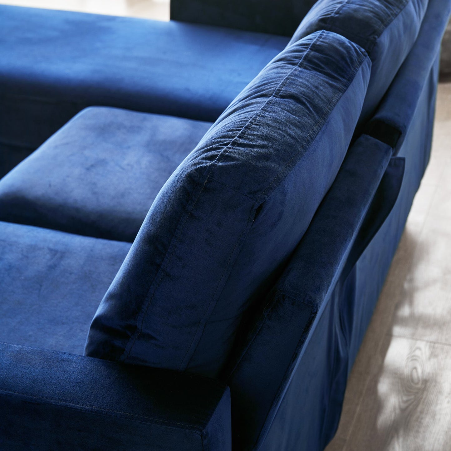 Canapé 3 places Campbell avec méridienne réversible en velours bleu