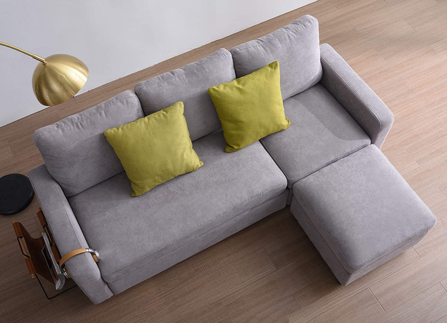 Canapé 3 places Campbell avec méridienne réversible en gris clair