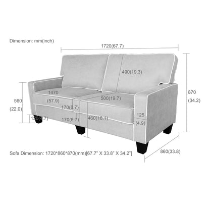 Grand canapé 2 places Sherbrook en velours jaune moutarde avec passepoil contrasté