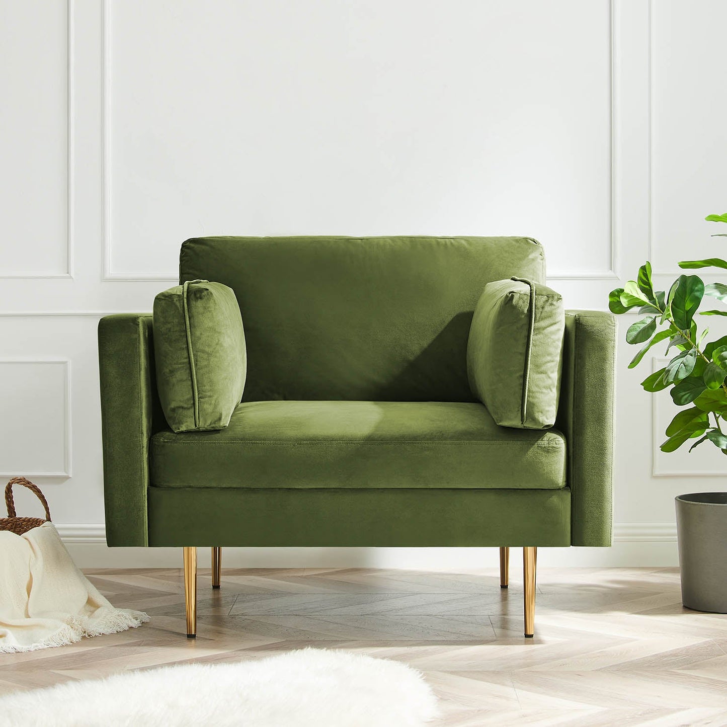 Fauteuil en velours vert mousse Pelham