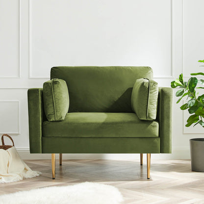 Fauteuil en velours vert mousse Pelham