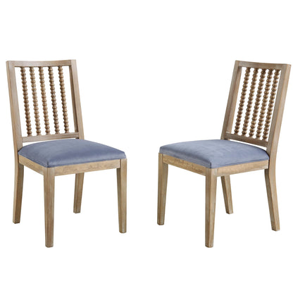Ensemble de 2 chaises de salle à manger Hemingford en velours bleu gris avec fuseau